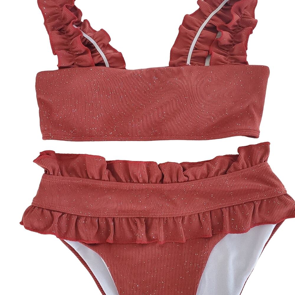 Shein Rust Brown Glitter Bandeau Bikini High-waisted High-cut Bottoms Size M